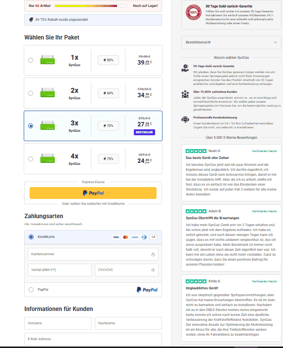 SynGas   order page